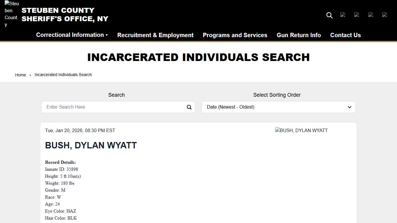 Incarcerated Individuals Search | Steuben County Sheriff, NY